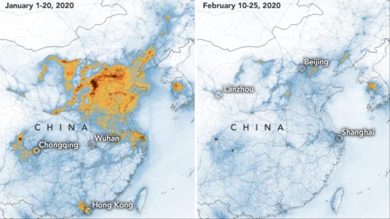 نه‌خشه‌كه‌ پاكبوونه‌وه‌ی ژینگه‌ی چین نیشان ده‌دات ـ فۆتۆ: ناسا